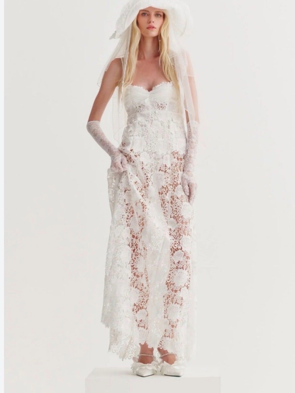 For Love & Lemons Marisol Lace Gown White Floral Lace Maxi Wedding Dress